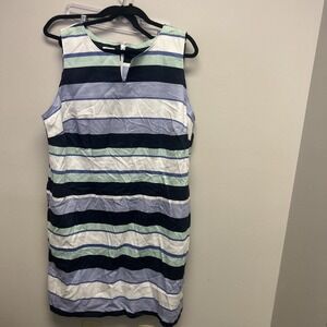 Blue White Striped Talbots Dress Size 20W Seersucker Fabric Nautical Plus